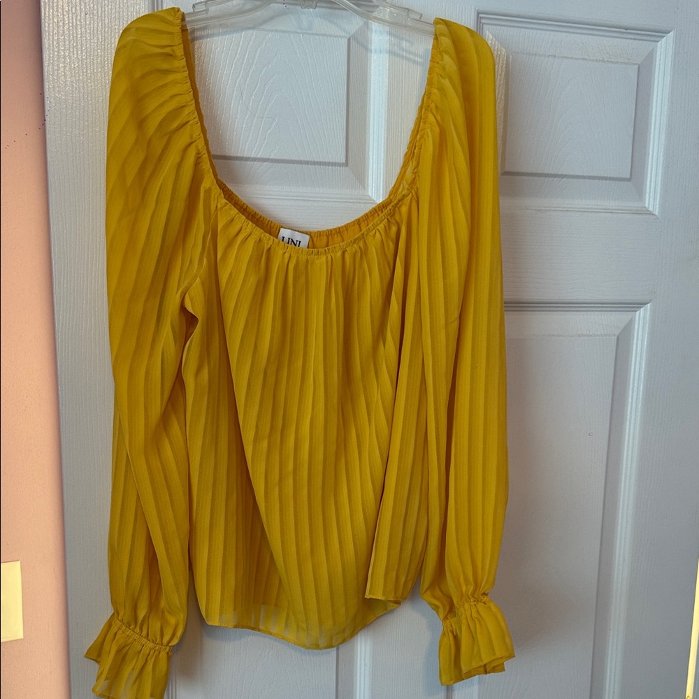 LINI Yellow Pleated Blouse , worn